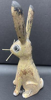 David Alvarez Signed Folk Art Carved Wood Jack Rabbit Bunny Sculpture 7-1/2