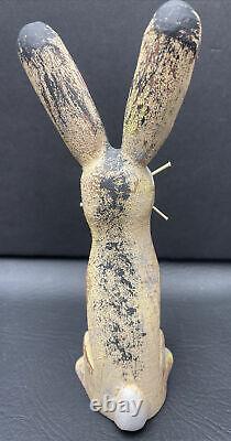 David Alvarez Signed Folk Art Carved Wood Jack Rabbit Bunny Sculpture 7-1/2