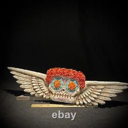 Day Of The Dead Wood Carving Wood Art Folk Art Flying Sugar Skull