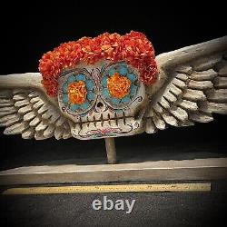 Day Of The Dead Wood Carving Wood Art Folk Art Flying Sugar Skull