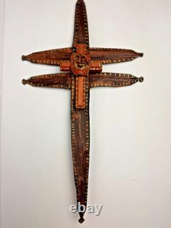Dee Marcellus Cole Sign Folk Art Wooden Cross 21 Hand Carved Painted Sculpture