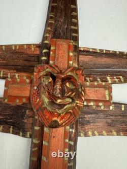 Dee Marcellus Cole Sign Folk Art Wooden Cross 21 Hand Carved Painted Sculpture