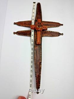 Dee Marcellus Cole Sign Folk Art Wooden Cross 21 Hand Carved Painted Sculpture