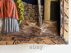 Deep Relief, Hand Carved Mexican Scene Wall Plaque, Vintage, Folk Art