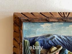 Deep Relief, Hand Carved Mexican Scene Wall Plaque, Vintage, Folk Art