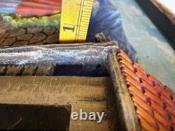 Deep Relief, Hand Carved Mexican Scene Wall Plaque, Vintage, Folk Art