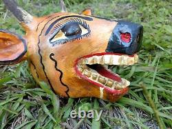 Deer Head Mask Hand Carved Mexican Wooden Carving Figure Folk Art Colorful