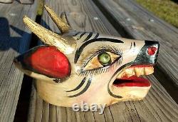 Deer Head Mask Hand Carved Mexican Wooden Carving Figure Folk Art Gold Horns