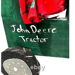 Delbert Buck Navajo Folk Art Wood Carving-Woman and John Deere Tractor-Signed