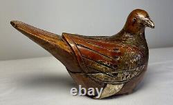 Delightful hand carved folk art snuff box carved bird with nail head eyes