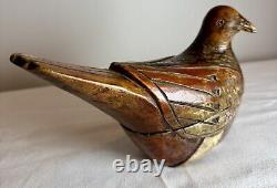 Delightful hand carved folk art snuff box carved bird with nail head eyes