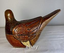 Delightful hand carved folk art snuff box carved bird with nail head eyes