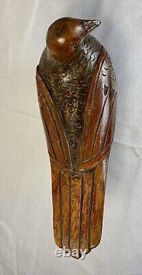 Delightful hand carved folk art snuff box carved bird with nail head eyes