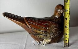 Delightful hand carved folk art snuff box carved bird with nail head eyes