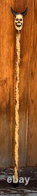 Demon Skull Head Poplar Hand Carved Spiral Walking Stick