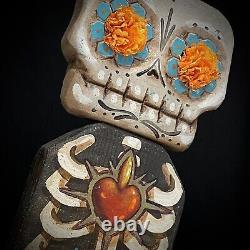 Dia De Muertos Calaca Wood Carving Mexican Folk Art Wood Art