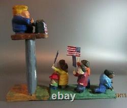 Donald Trump Speaking Folk Art Carved Sculpture Wood Caritature Cartoons Comics