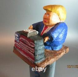 Donald Trump Speaking Folk Art Carved Sculpture Wood Caritature Cartoons Comics