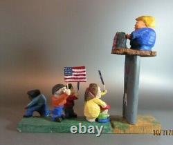 Donald Trump Speaking Folk Art Carved Sculpture Wood Caritature Cartoons Comics