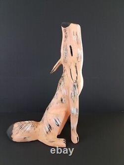 Duane Alvarez Carved Howling Coyote Signed Santa Fe New Mexico Folk Art 1990