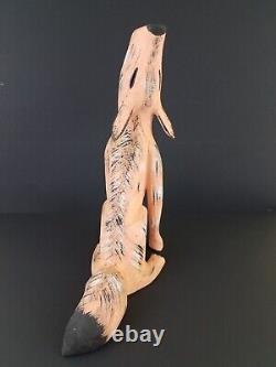 Duane Alvarez Carved Howling Coyote Signed Santa Fe New Mexico Folk Art 1990