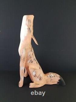 Duane Alvarez Carved Howling Coyote Signed Santa Fe New Mexico Folk Art 1990
