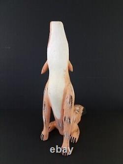 Duane Alvarez Carved Howling Coyote Signed Santa Fe New Mexico Folk Art 1990