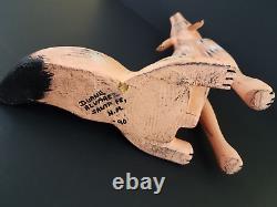 Duane Alvarez Carved Howling Coyote Signed Santa Fe New Mexico Folk Art 1990