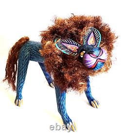 EFRAIN FUENTES Folk Art LION Alebrije HAND PAINTED Wood Carved OAXACA Mexico