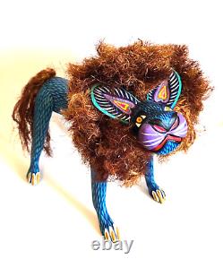 EFRAIN FUENTES Folk Art LION Alebrije HAND PAINTED Wood Carved OAXACA Mexico