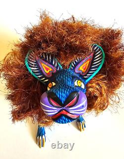 EFRAIN FUENTES Folk Art LION Alebrije HAND PAINTED Wood Carved OAXACA Mexico