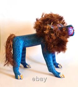 EFRAIN FUENTES Folk Art LION Alebrije HAND PAINTED Wood Carved OAXACA Mexico