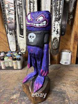 EVIL Monster Dude Chainsaw Carving BLACK WALNUT WOOD Monster 16 Tall UNIQUE