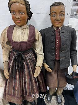 Early 1800s Antique Folk Art Dolls 19 Hand Carved Wooden Dolls Bavaria Germany