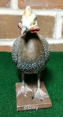 Early 1900's Folk Art Hand Carved Hand Painted Guinea Bird