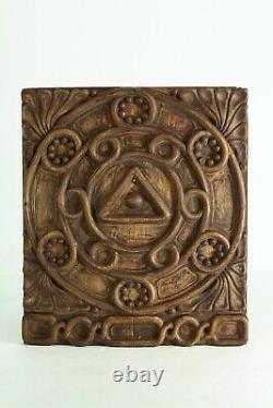 = Early 20th C. Hand Carved Plaque Mystical / Masonic / Old Fellows Folk Art