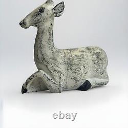 Early 20th Century Folk Art Carved Wood Deer Sculpture 10.5 x 10 Handcarved