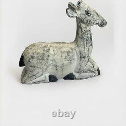 Early 20th Century Folk Art Carved Wood Deer Sculpture 10.5 x 10 Handcarved