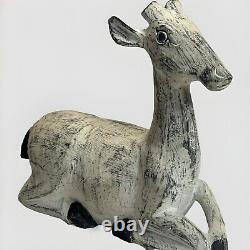 Early 20th Century Folk Art Carved Wood Deer Sculpture 10.5 x 10 Handcarved