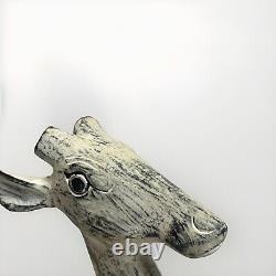 Early 20th Century Folk Art Carved Wood Deer Sculpture 10.5 x 10 Handcarved