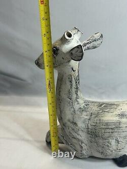 Early 20th Century Folk Art Carved Wood Deer Sculpture 10.5 x 10 Handcarved