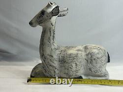 Early 20th Century Folk Art Carved Wood Deer Sculpture 10.5 x 10 Handcarved