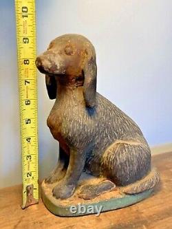 Early 20th Century Folk Art Hand Carved Wood Dog Spaniel Sculpture Painted