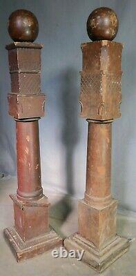 Early American Folk Art Carved Wood Masonic Lodge Pillars Globes Miniature 1860