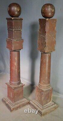 Early American Folk Art Carved Wood Masonic Lodge Pillars Globes Miniature 1860