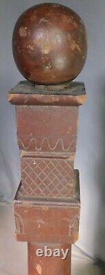 Early American Folk Art Carved Wood Masonic Lodge Pillars Globes Miniature 1860