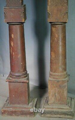 Early American Folk Art Carved Wood Masonic Lodge Pillars Globes Miniature 1860