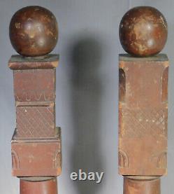 Early American Folk Art Carved Wood Masonic Lodge Pillars Globes Miniature 1860