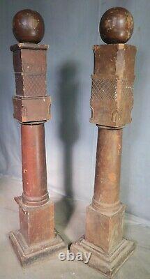 Early American Folk Art Carved Wood Masonic Lodge Pillars Globes Miniature 1860