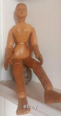 Early Antique French Artist Mannequin Doll, Wood, Folk Art, Hand Carved Pine 13